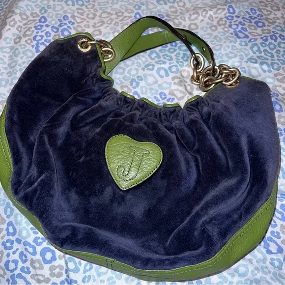 Vintage Green Blue Juicy Couture Bag Purse Handbag Satchel Velour Y2K - Picture 2 of 9